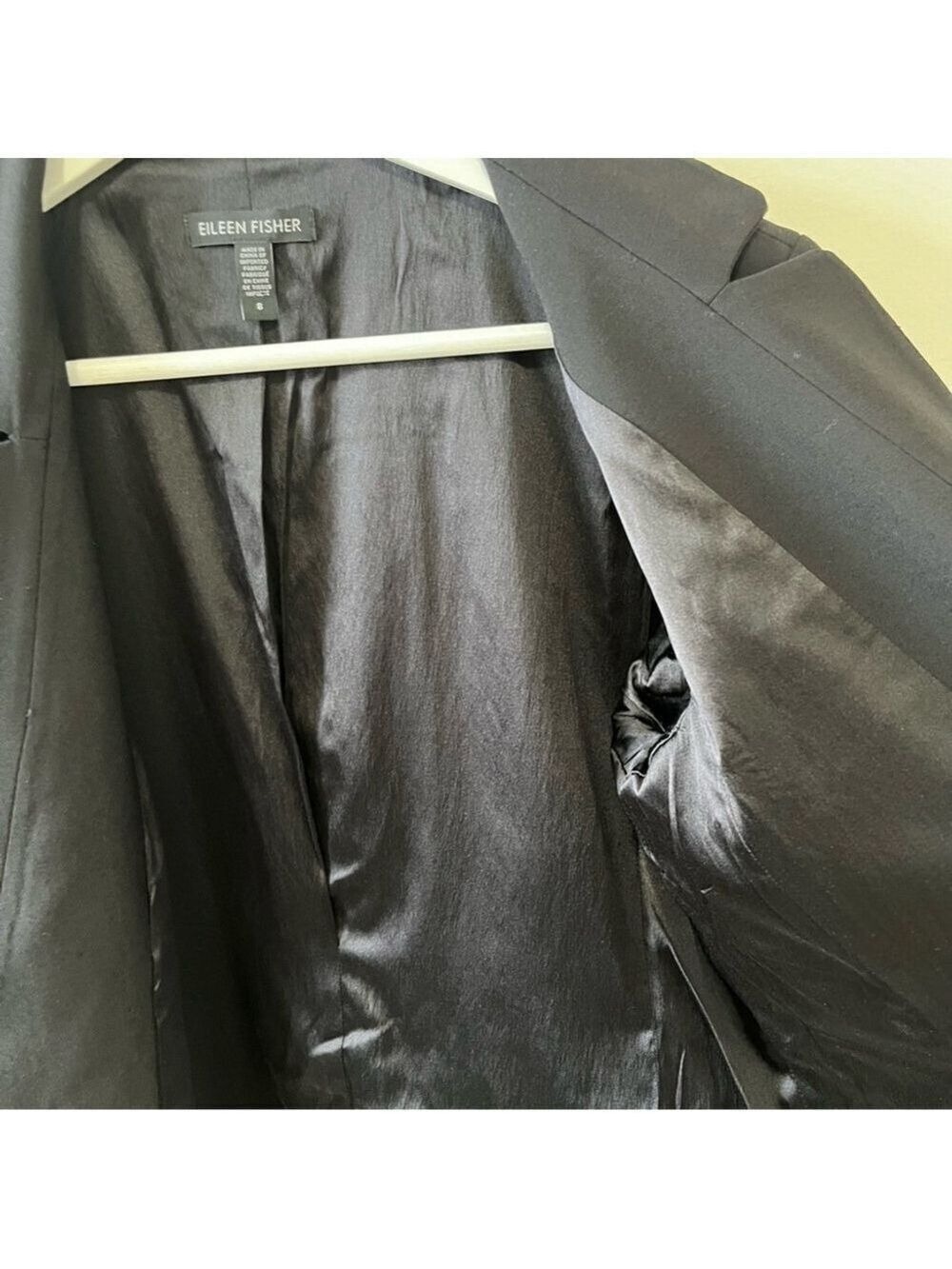 EILEEN FISHER CLASSIC LONG BLACK WOOL SILK BLEND BLAZER - Picture 8 of 10
